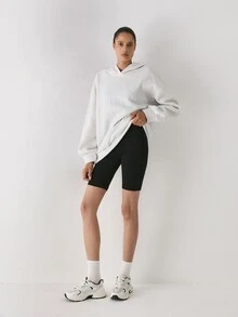 YARNWELL 女款純色休閒寬鬆百搭日常穿著緊身底層短褲 健身運動黑色夏季 - 黑色 - 查看 7