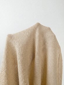 SHEIN Franclia 2026新款女款閃耀香檳色針織背心上衣－圓領、羅紋袖口細節、短版剪裁，復古休閒優雅90年代魅力，約會穿搭 - 卡其色 - 查看 9