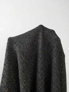 SHEIN Franclia 2026 女款閃亮黑銀針織背心上衣，圓領羅紋袖口設計，短版剪裁，復古休閒優雅 90 年代風格，適合夏季夜晚外出 - 黑色 - 查看 8