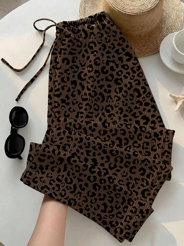 SHEIN EZwear Women's Low-Waist Casual Vintage Versatile Brown Maillard Color Long Pants - Multicolor - View 1