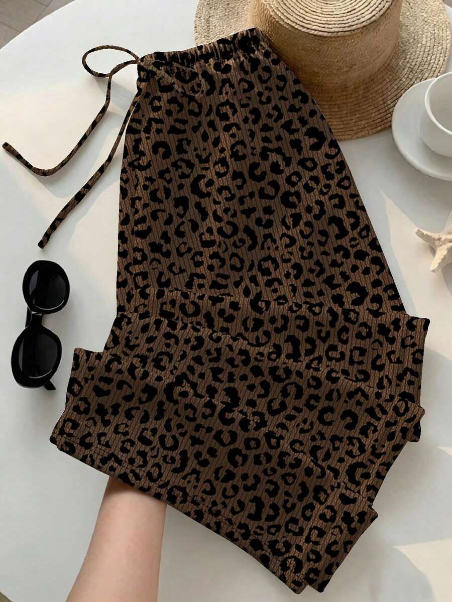 SHEIN EZwear 女款低腰休閒復古百搭美拉德色長褲 - 彩色 - 查看 1