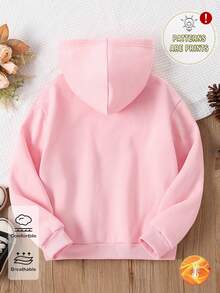 SHEIN (1件) 秋冬少女休閒清新簡約粉色鑽石蝴蝶結圖案基礎連帽衛衣上衣 - 粉色 - 查看 2