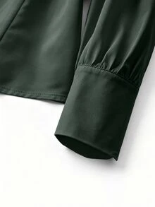 Velvienne Plus Size Elegant Long Sleeve Button-Up Blouse With Ruffle Trim For Women - Army Green - View 4