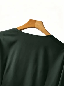 Velvienne Plus Size Elegant Long Sleeve Button-Up Blouse With Ruffle Trim For Women - Army Green - View 3