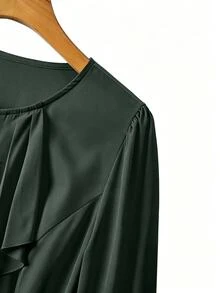 Velvienne Plus Size Elegant Long Sleeve Button-Up Blouse With Ruffle Trim For Women - Army Green - View 5
