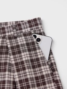 NORVETH Men's Plaid Pattern All-Over Print Loose Fashion Long Pants Summer - Brown - View 5
