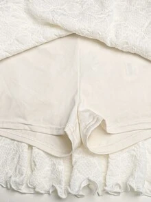 SHEIN Tween女孩休閒優雅米色蕾絲多層荷葉邊蝴蝶結裙，內含內褲，甜美可愛Y2K風格，適合日常穿著 - 白色 - 查看 6