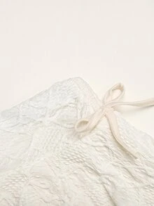 SHEIN Tween女孩休閒優雅米色蕾絲多層荷葉邊蝴蝶結裙，內含內褲，甜美可愛Y2K風格，適合日常穿著 - 白色 - 查看 7