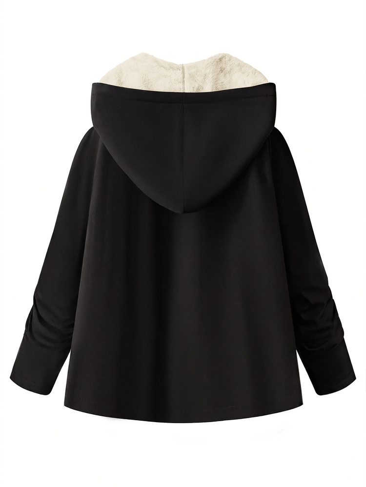SHEIN Clasi Plus Size Casual Thermal Lined Hooded Jacket, Autumn/Winter - Multicolor - View 8