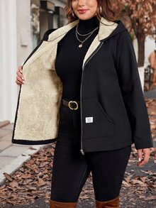SHEIN Clasi 大尺碼休閒保暖內裡連帽夾克，秋冬款 - 彩色 - 查看 7