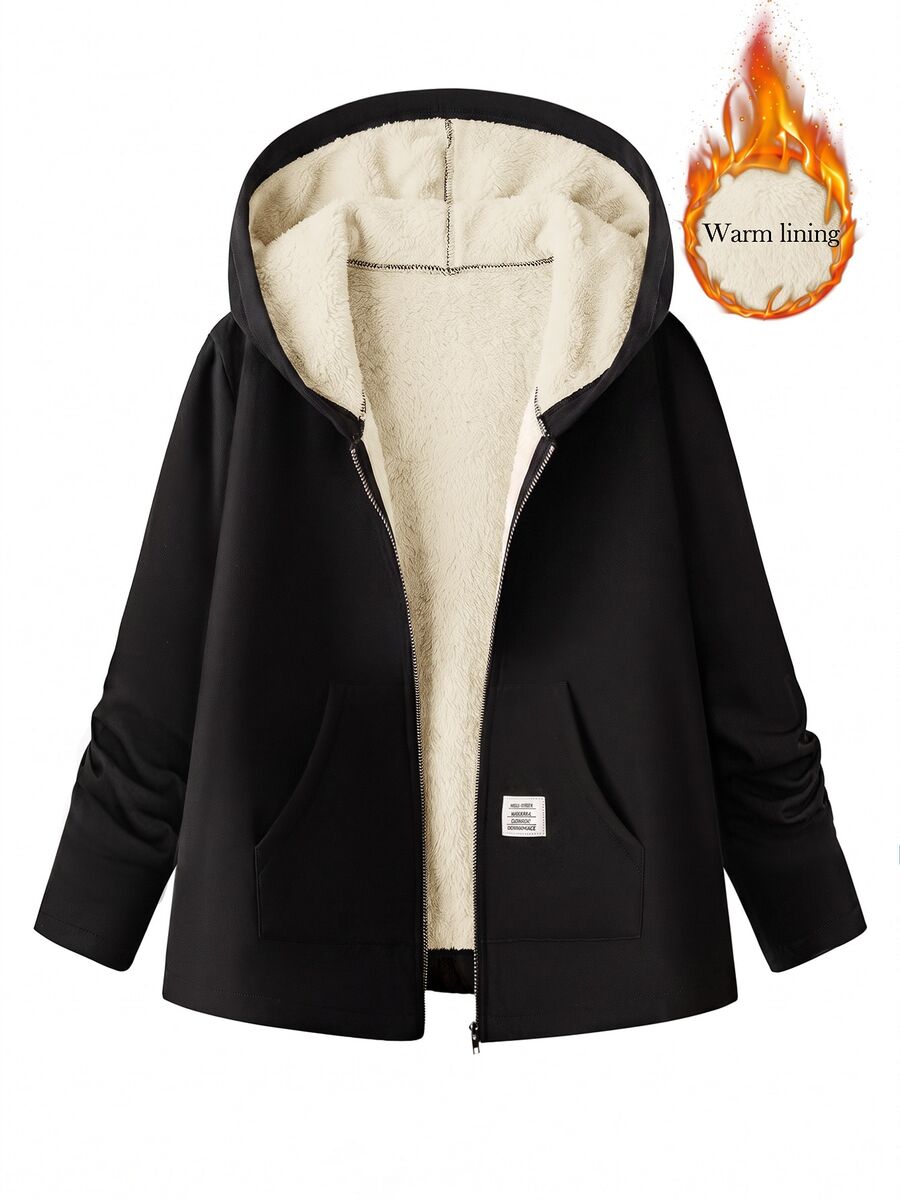 SHEIN Clasi 大尺碼休閒保暖內裡連帽夾克,秋冬款 - 彩色 - 查看 1