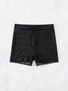 Swim Basics 2026 春夏黑色网眼性感蝴蝶结腰比基尼短裤 - 黑色 - 查看 7