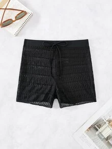 Swim Basics 2026 春夏黑色网眼性感蝴蝶结腰比基尼短裤 - 黑色 - 查看 5