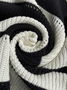 Comfortcana Plus Solid Spring Ribbed Knit Sweater - Black and White - View 5