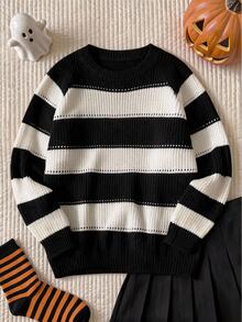 Comfortcana Plus Solid Spring Ribbed Knit Sweater - Black and White - View 1