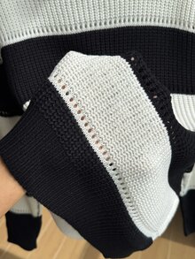 Comfortcana Plus Solid Spring Ribbed Knit Sweater - Black and White - View 10