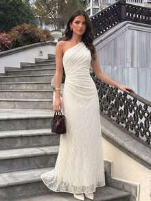 Firerie 女款優雅浪漫正式晚餐新娘母親辦公通勤休閒婚禮派對收腰A字無袖長洋裝 米白色夏季 - 杏色 - 查看 5