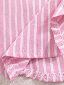 SHEIN 少女粉色與白色條紋輕量防曬襯衫，適合秋季、假期、旅行、學校，可愛風格 - 粉色 - 查看 6