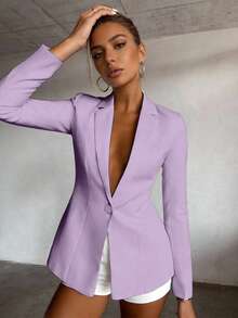 SHEIN Raffinéa 女士纯色简约日常长袖西装外套 - 紫丁香色 - 查看 1