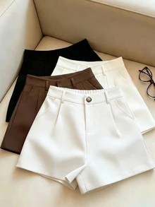 EMERY ROSE Regular Women's Loose Plus Size Vacation Shorts - White - View 3