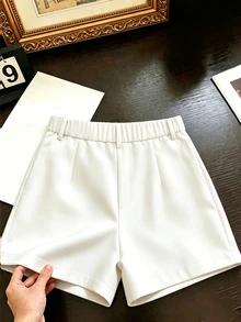 EMERY ROSE Regular Women's Loose Plus Size Vacation Shorts - White - View 2