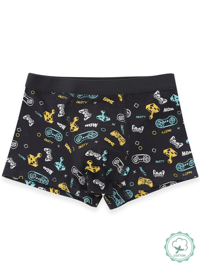 4pcs/Set Boys' Cartoon Print Cool Black & Gray Boxer Briefs, Comfortable Fabric Suitable For All Seasons Autumn Fall