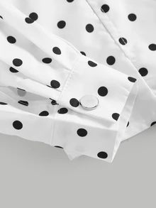 SHEIN Kids Tween Girl New Retro Fashion Autumn Polka Dot Print Long Sleeve Zip-Up Winter Jacket Casual Loose Short Set Y2K Back To School - White - View 5