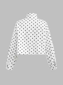 SHEIN Kids Tween Girl New Retro Fashion Autumn Polka Dot Print Long Sleeve Zip-Up Winter Jacket Casual Loose Short Set Y2K Back To School - White - View 3