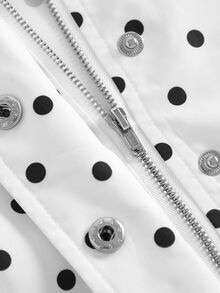 SHEIN Kids Tween Girl New Retro Fashion Autumn Polka Dot Print Long Sleeve Zip-Up Winter Jacket Casual Loose Short Set Y2K Back To School - White - View 4