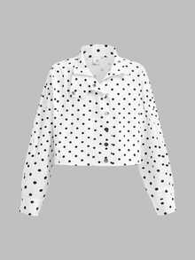 SHEIN Kids Tween Girl New Retro Fashion Autumn Polka Dot Print Long Sleeve Zip-Up Winter Jacket Casual Loose Short Set Y2K Back To School - White - View 6