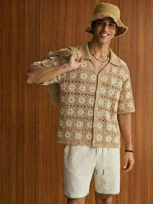 NORVETH Men's Striped Single-Breasted Casual Everyday Knit Top, Hawaii ,Summer,Vacation - Khaki - View 7
