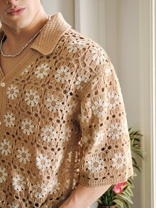 NORVETH Men's Striped Single-Breasted Casual Everyday Knit Top, Hawaii ,Summer,Vacation - Khaki - View 3