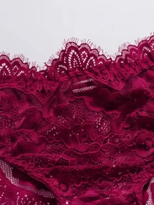 SHEIN MOD 2件套女士优雅性感蕾丝内衣套装 - 酒紅色 - 查看 5