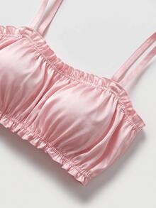 SHEIN MOD 2pcs Adjustable Strap Bra And Panty Set For Women Lace Two Piece Night Set Satin Lingerie Set Skirt Lingerie Set Ruffle Lingerie Lingerie Sleep Set - Pink - View 5