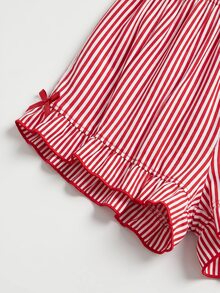 SHEIN MOD 女士蝴蝶结刺绣吊带背心和条纹短裤睡衣套装 - 紅色 - 查看 5