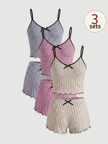 SHEIN MOD Conjunto de 3 piezas de ropa cómoda de estilo simple para el hogar - Multicolor - Ver 1