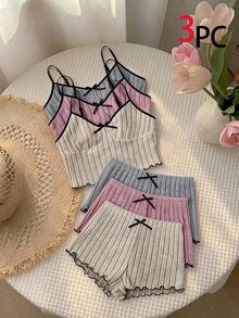 SHEIN MOD Conjunto de 3 piezas de ropa cómoda de estilo simple para el hogar - Multicolor - Ver 5