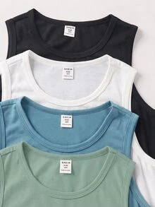 SHEIN 青少年男孩休閒極簡舒適背心，4件/組，多色，適合春夏，通勤、上學、日常休閒、外出、運動、度假 - 彩色 - 查看 10