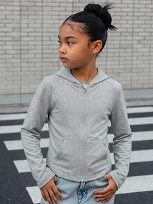 SHEIN 青少年女孩連帽長袖灰色花卉夾克，職業日校園穿搭，秋季街頭風/秋季、Y2K、萬聖節、冬季、秋季 - 灰色 - 查看 3