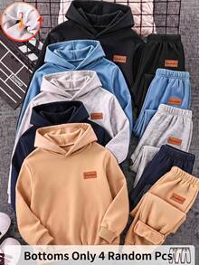 SHEIN 4件組買2送2兒童青少年男孩休閒運動運動褲套裝，黑色運動褲、灰色運動褲、藍色運動褲，適合秋冬、學校、家庭聚會、開學季、運動、玩耍、生日派對、攝影、度假、節日 - 彩色 - 查看 2