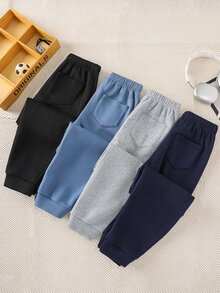 SHEIN 4件組買2送2兒童青少年男孩休閒運動運動褲套裝，黑色運動褲、灰色運動褲、藍色運動褲，適合秋冬、學校、家庭聚會、開學季、運動、玩耍、生日派對、攝影、度假、節日 - 彩色 - 查看 6