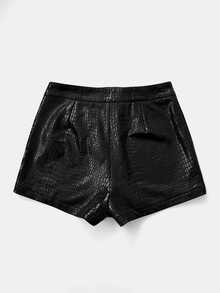 SHEIN LUNE 時尚極簡純色鱷魚紋PU皮革短褲，休閒款 - 黑色 - 查看 8