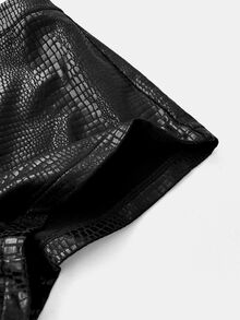 SHEIN LUNE 時尚極簡純色鱷魚紋PU皮革短褲，休閒款 - 黑色 - 查看 4