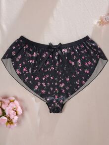 SHEIN 大尺碼女款可愛碎花休閒平口短褲，1件裝 - 黑色 - 查看 2