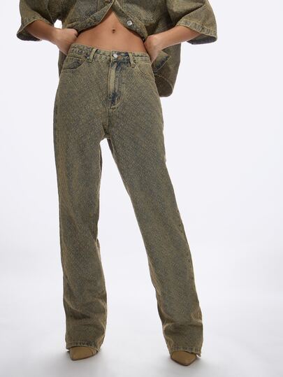 SHEIN X YERIMUA MISSGUIDED Pantalones vaqueros holgados de Y2K de estilo revival, con impresión de monograma de diseñador, pierna recta, cintura alta, casuales, de moda callejera, para otoño e invierno