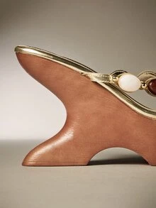 Hauture Women Minimalist Chic Gemstone Decor Thong Strap Chunky Wedge Heeled Sandals - Gold - View 5