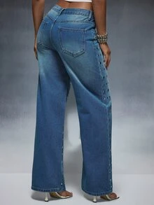 Denimoi Women's Pocket Button Fashion Versatile Daily Casual Denim Jeans - Medium Wash - View 5