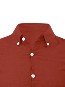 Manfinity Mode Men's Solid Color Button-Down Long Sleeve Shirt, Fall Holiday - Red - View 5