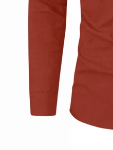 Manfinity Mode Men's Solid Color Button-Down Long Sleeve Shirt, Fall Holiday - Red - View 4