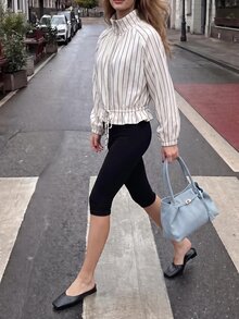 Struktiv 新款女款杏色條紋印花雙拉鍊抽繩繫帶長袖休閒夾克 - 杏色 - 查看 7